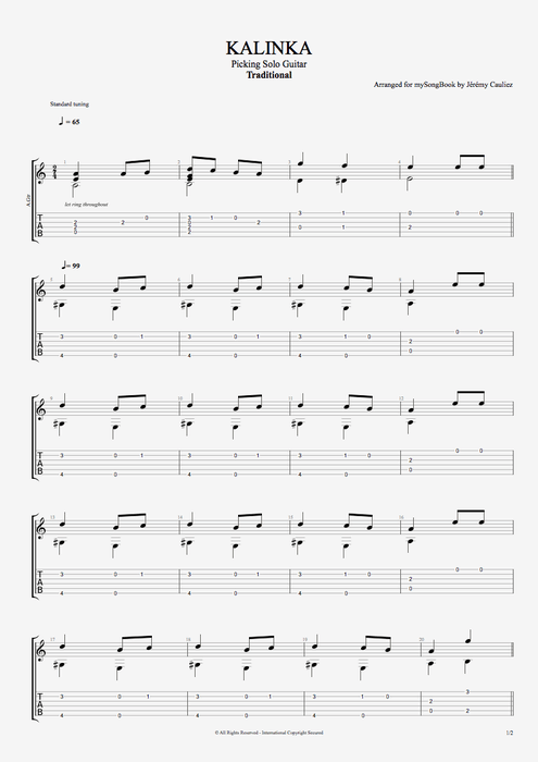 Kalinka - Traditional tablature