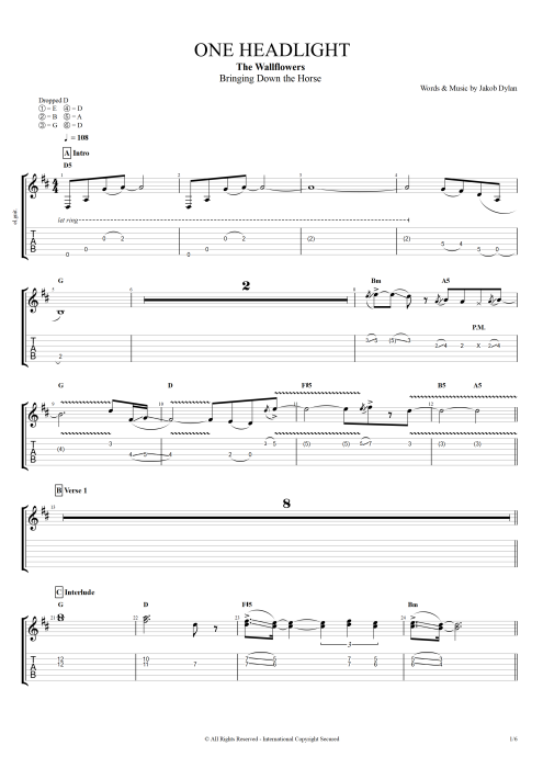 One Headlight - The Wallflowers tablature