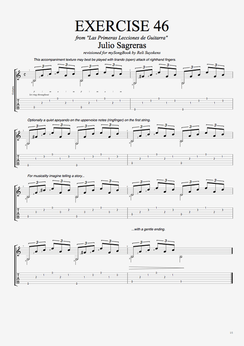 Las primeras lecciones de guitarra exercise 46 - Julio Salvador Sagreras tablature