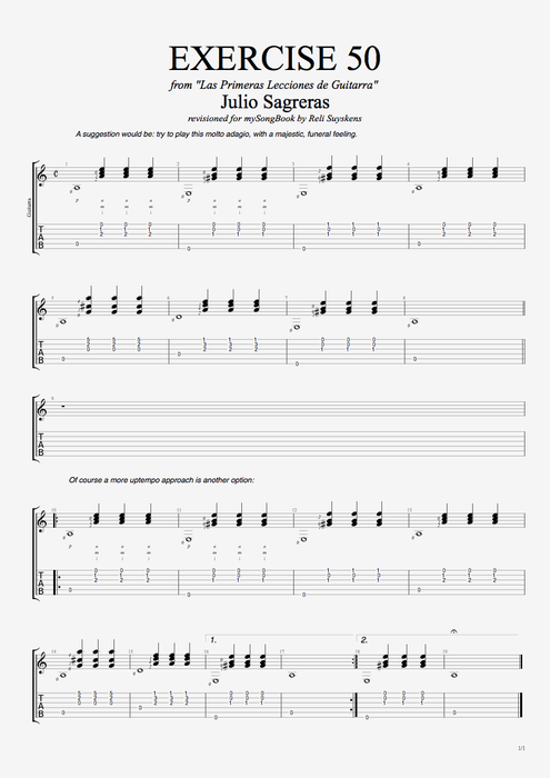 Las primeras lecciones de guitarra exercise 50 - Julio Salvador Sagreras tablature