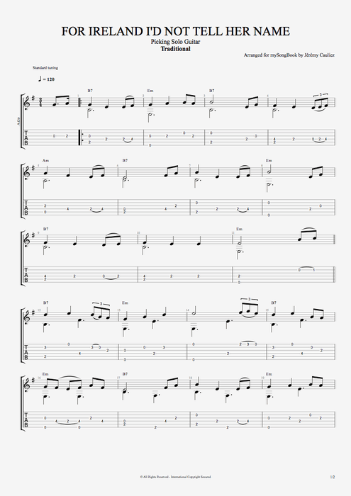 For Ireland I'd Not Tell Her Name - Traditional tablature