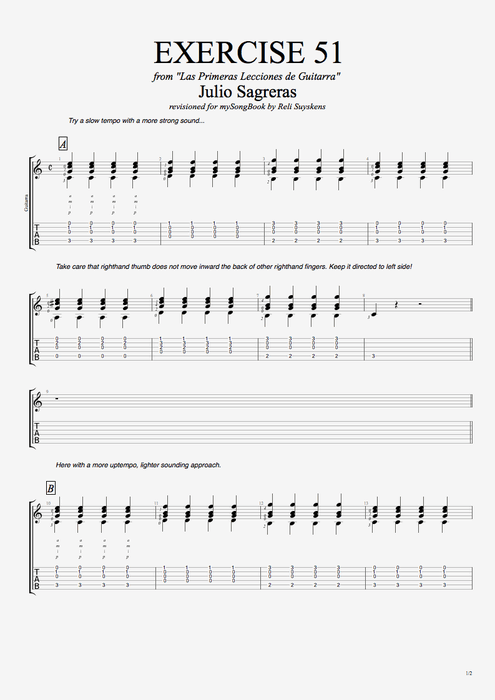 Las primeras lecciones de guitarra exercise 51 - Julio Salvador Sagreras tablature