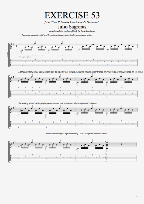 Las primeras lecciones de guitarra exercise 53 - Julio Salvador Sagreras tablature
