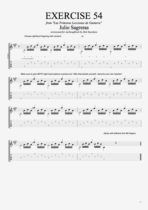 Las primeras lecciones de guitarra exercise 54 - Julio Salvador Sagreras tablature