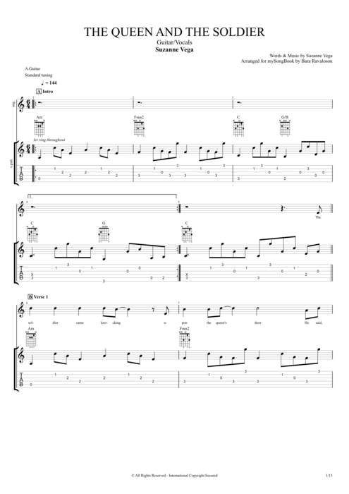 The Queen and the Soldier - Suzanne Vega tablature