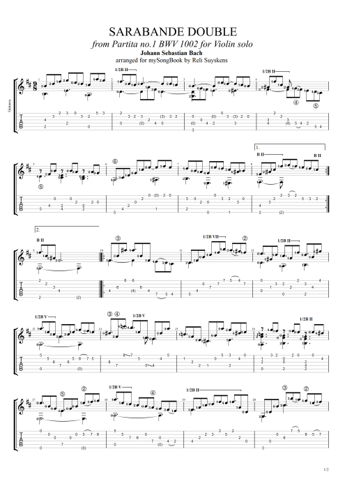 BWV 1002 Sarabande double - Johann Sebastian Bach tablature