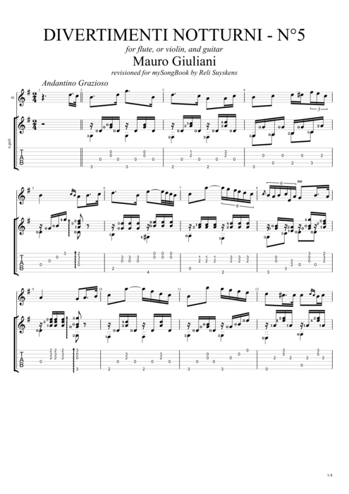 Divertimenti Notturni opus 86 no5 - Mauro Giuliani tablature
