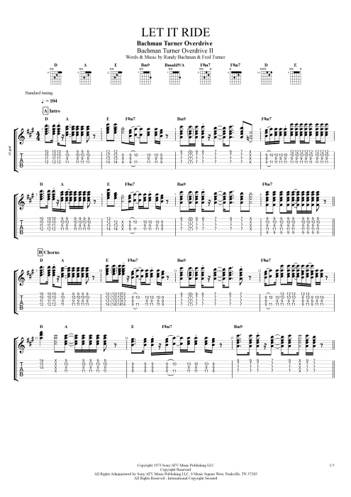 Let It Ride - Bachman Turner Overdrive tablature