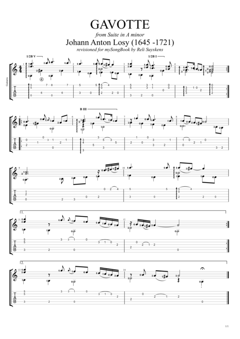 Suite in A minor Gavotte - Johann Anton Losy tablature