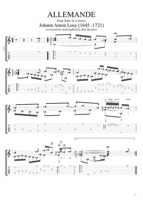 Suite in A minor Allemande - Johann Anton Losy tablature