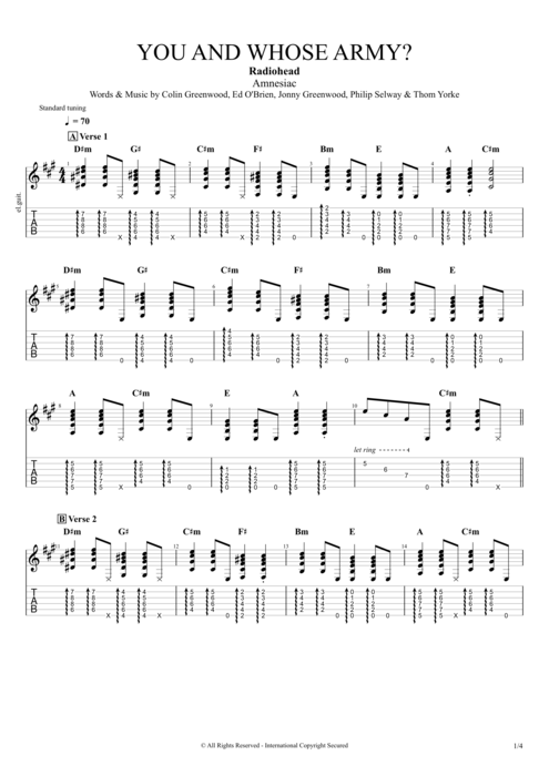 You and Whose Army? - Radiohead tablature