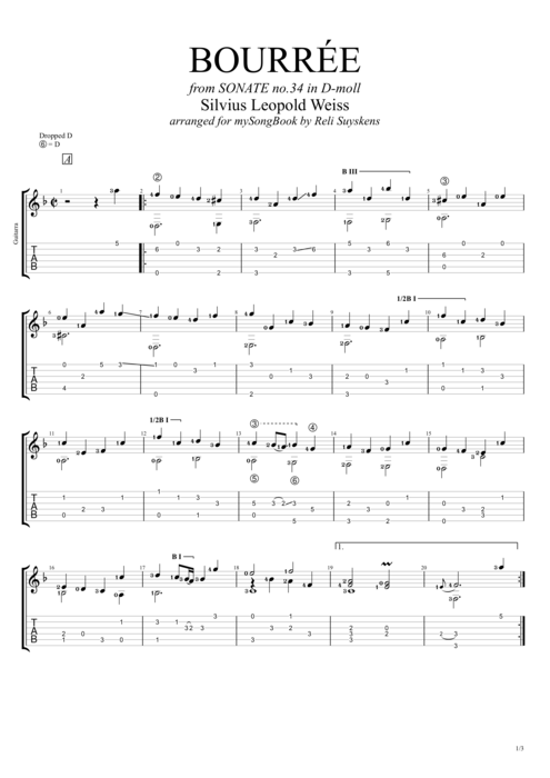 Sonate n°34 in D-moll Bourrée - Sylvius Leopold Weiss tablature