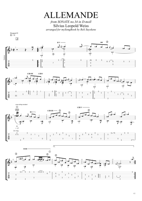 Sonate n°34 in D-moll Allemande - Sylvius Leopold Weiss tablature