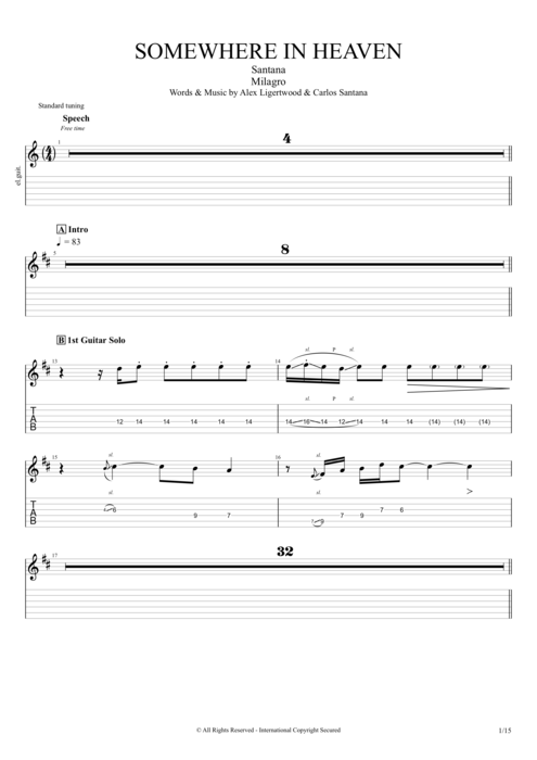 Somewhere in Heaven - Santana tablature