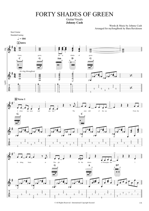 Forty Shades of Green - Johnny Cash tablature