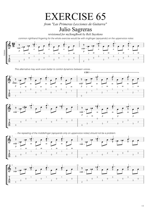 Las primeras lecciones de guitarra exercise 65 - Julio Salvador Sagreras tablature