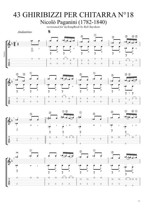 43 Ghiribizzi per chitarra n°18 - Niccolò Paganini tablature