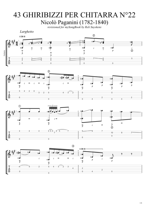 43 Ghiribizzi per chitarra n°22 - Niccolò Paganini tablature