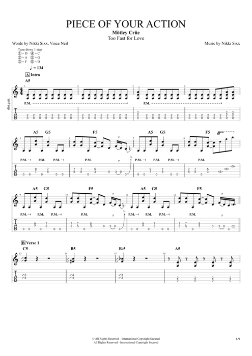 Piece of Your Action - Mötley Crüe tablature