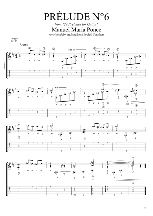 Prelude N°6 - Manuel Ponce tablature