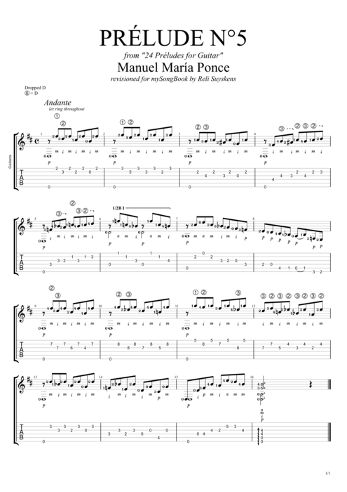 Prelude N°5 - Manuel Ponce tablature