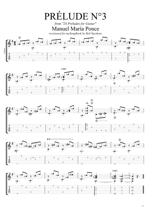 Prelude N°3 - Manuel Ponce tablature