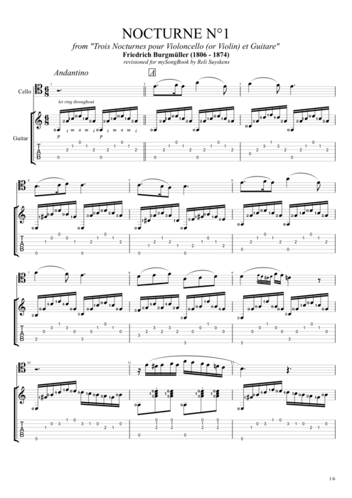 Nocturne N°1 for Cello & Guitar - Friedrich Burgmüller tablature