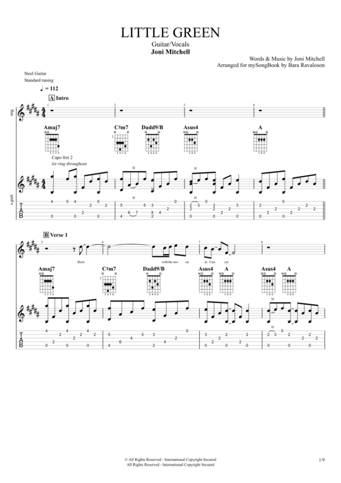 Little Green - Joni Mitchell tablature