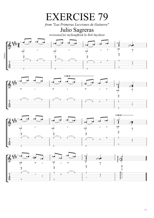 Las primeras lecciones de guitarra exercise 79 - Julio Salvador Sagreras tablature