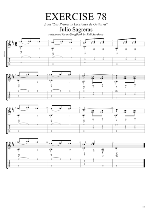 Las primeras lecciones de guitarra exercise 78 - Julio Salvador Sagreras tablature