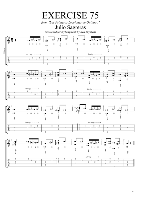 Las primeras lecciones de guitarra exercise 75 - Julio Salvador Sagreras tablature