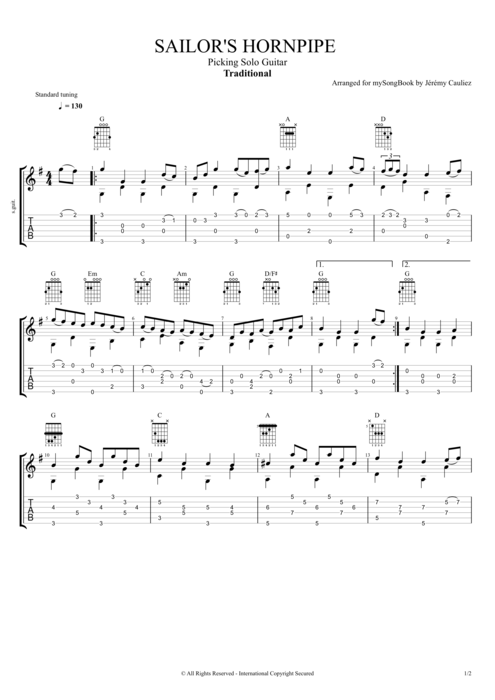 Sailor's Hornpipe - Traditional tablature