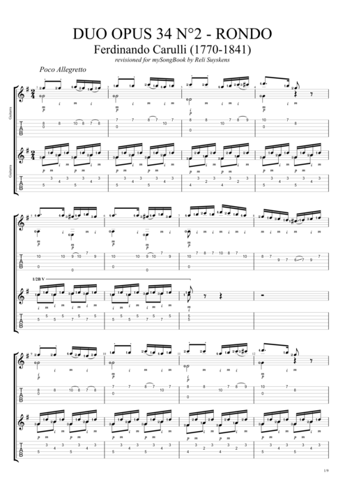 Guitar Duo Opus 34 N°2 Rondo - Ferdinando Carulli tablature