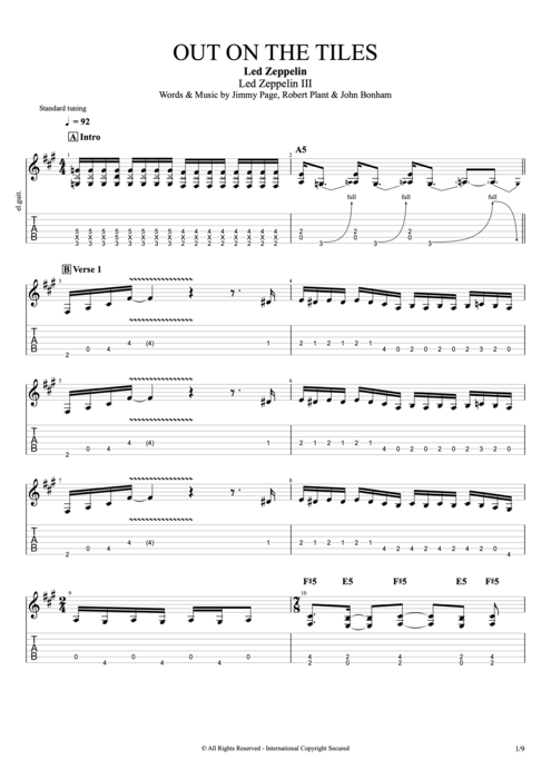Out on the Tiles - Led Zeppelin tablature