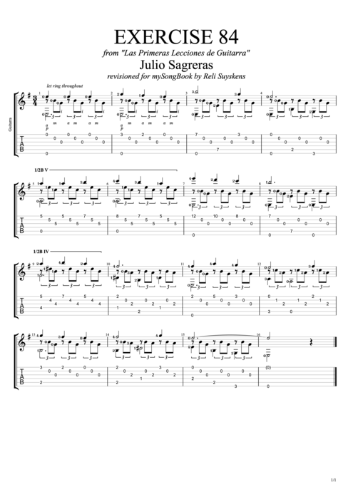 Las primeras lecciones de guitarra exercise 84 - Julio Salvador Sagreras tablature