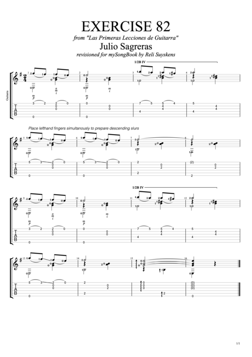 Las primeras lecciones de guitarra exercise 82 - Julio Salvador Sagreras tablature