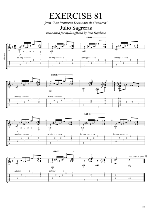 Las primeras lecciones de guitarra exercise 81 - Julio Salvador Sagreras tablature