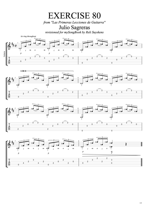 Las primeras lecciones de guitarra exercise 80 - Julio Salvador Sagreras tablature