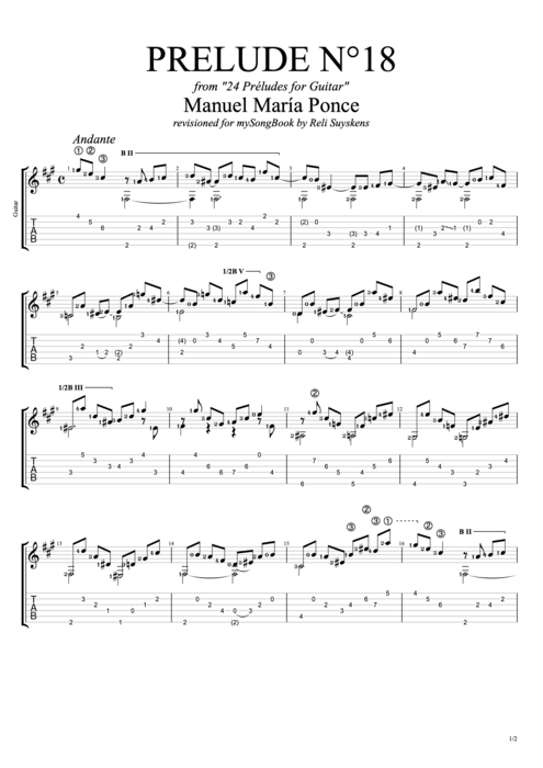 Prelude N°18 - Manuel Ponce tablature