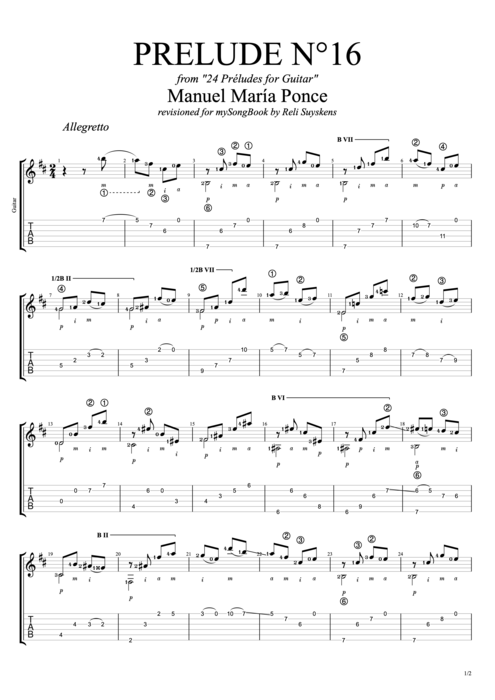Prelude N°16 - Manuel Ponce tablature