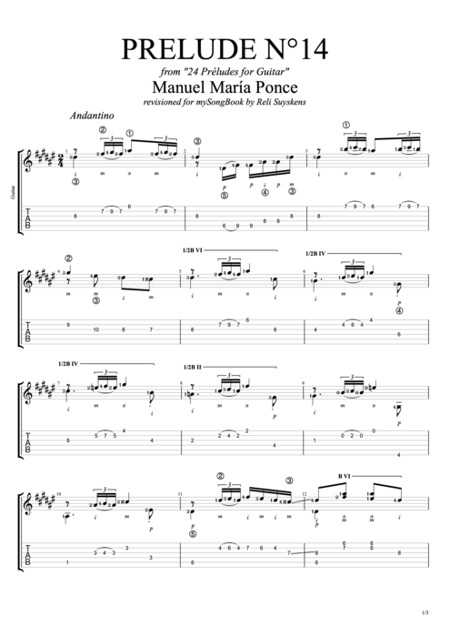 Prelude N°14 - Manuel Ponce tablature