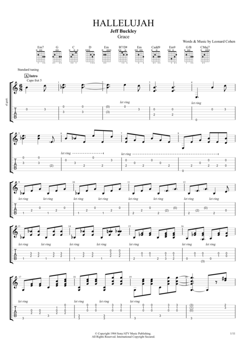Hallelujah - Jeff Buckley tablature