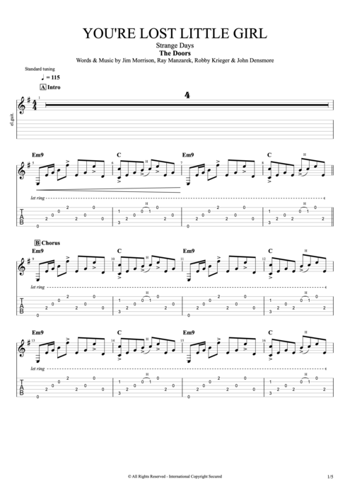 You're Lost Little Girl - The Doors tablature