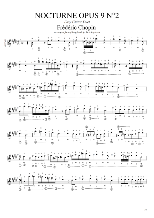 Nocturne Opus 9 n°2 - Frédéric Chopin tablature