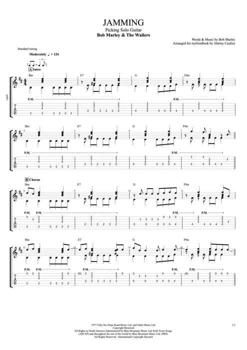Jamming - Bob Marley tablature