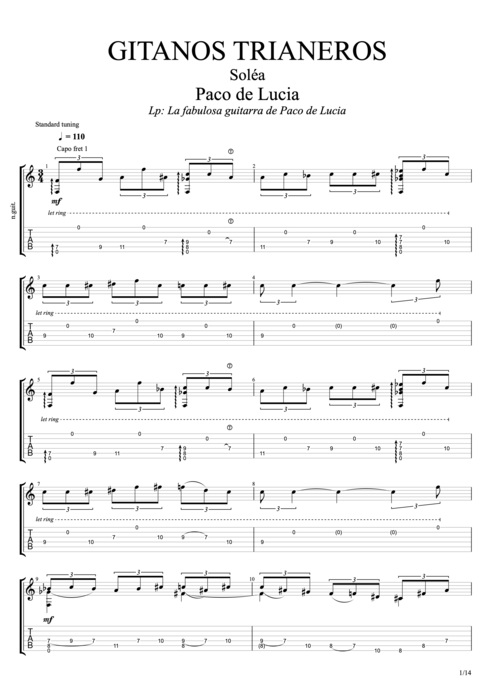 Gitanos Trianeros - Paco de Lucia tablature