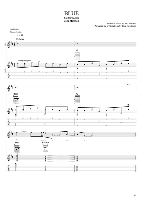 Blue - Joni Mitchell tablature
