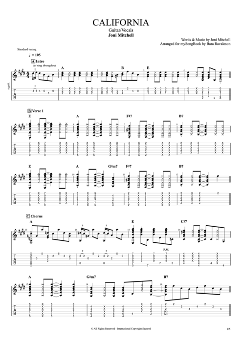 California - Joni Mitchell tablature