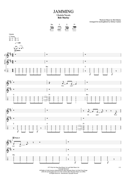 Jamming - Bob Marley tablature