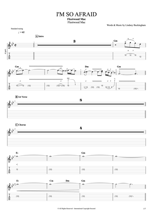 I'm So Afraid - Fleetwood Mac tablature